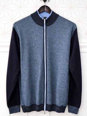 Codice Full Zip Sweater Jacket Size 56 Large Blue Colorblock NWT 🇮🇹 Italian